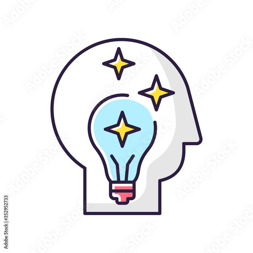 Idea generation RGB color icon. Insight while brainstorming. Human head with innovative thought. Imagination for project development. Intelligence and knowledge. Isolated vector illustration