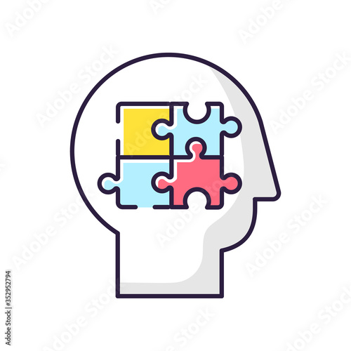 Elaboration RGB color icon. Puzzled mind. Logical mindset. Counseling for psychological problem. Analysis for smart solution. Human memory. Therapy for mental health. Isolated vector illustration