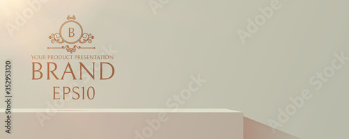 Empty studio pudium with soft light. Scene, shelf and table.