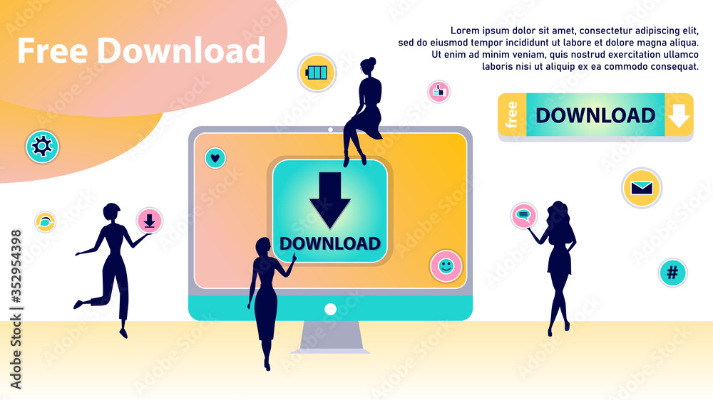 Free Download Concept. Characters Silhouettes Around of Huge Computer Transfering and Sharing Files, Using Torrent Servers Services. Online Media Shopping, People Lifestyle. Flat Vector Illustration Free Download Concept. Characters Silhouettes Around of Huge Computer Transfering and Sharing Files, Using Torrent Servers Services. Online Media Shopping, People Lifestyle. Flat Vector Illustration