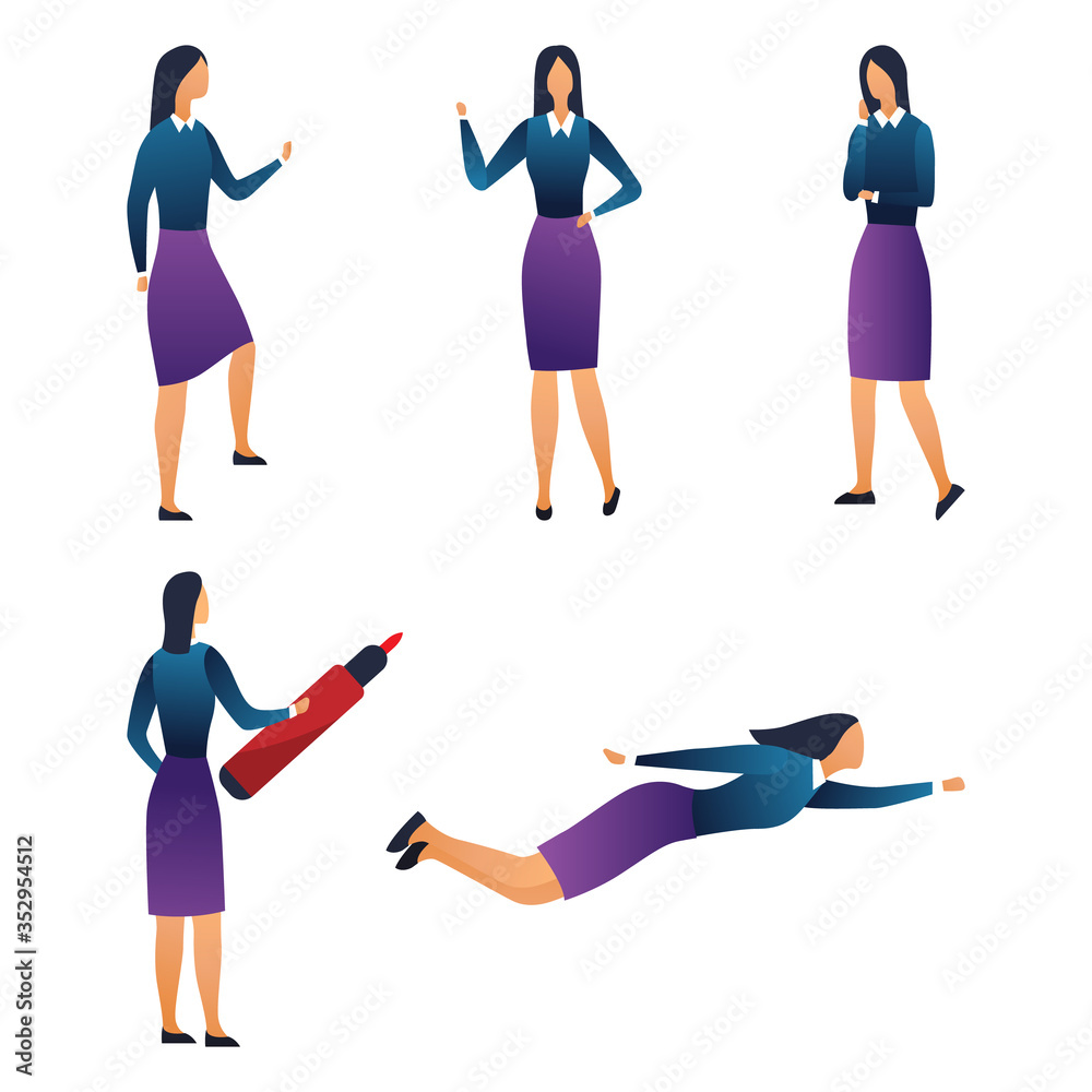 Creativity, Presentation, Working, Big Idea And Teamwork. Collection of Businesswoman In Different Poses. Set Of Scenes With Female Character in Various Situations. Cartoon Flat Vector Illustration Creativity, Presentation, Working, Big Idea And Teamwork. Collection of Businesswoman In Different Poses. Set Of Scenes With Female Character in Various Situations. Cartoon Flat Vector Illustration