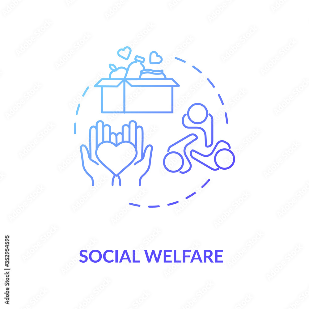 Social welfare concept icon. Charity idea thin line illustration. Nonprofit organization. Community service. Food donation. Humanitarian aid. Vector isolated outline RGB color drawing