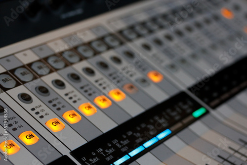 digital sound mixing console at recording studio