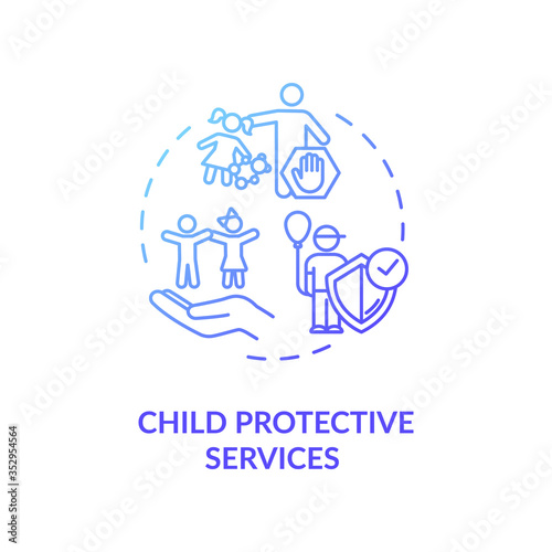 Child protective service concept icon. Kids abuse and neglect prevention. Childcare idea thin line illustration. Social worker. Vector isolated outline RGB color drawing