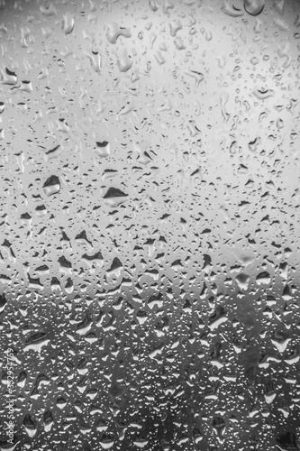 drops of water on a transparent glass. Glass after rain.