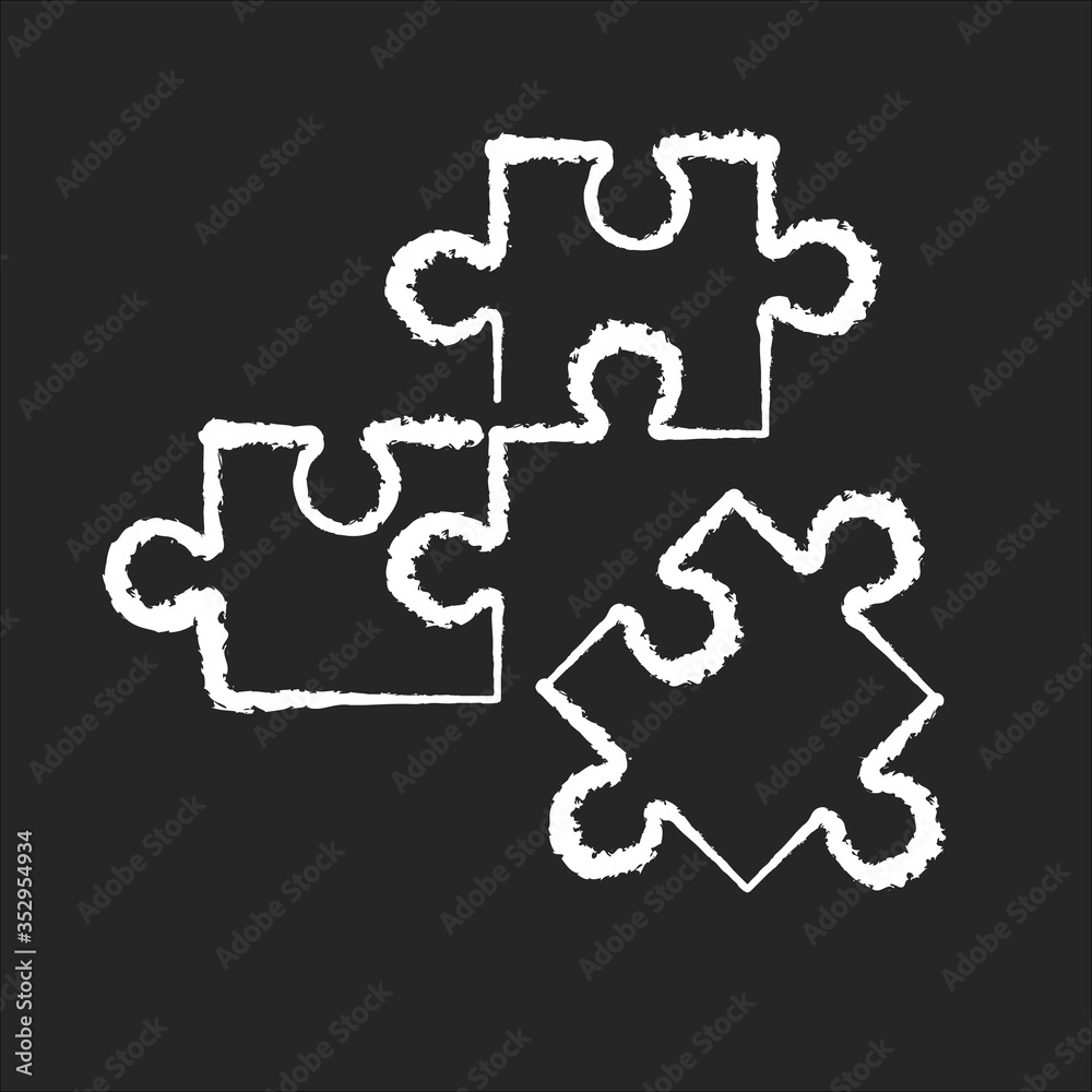 Logic chalk white icon on black background. Formal science, analytical thinking, intellectual entertainment. Scientific discipline. Jigsaw puzzle pieces Isolated vector chalkboard illustration Logic chalk white icon on black background. Formal science, analytical thinking, intellectual entertainment. Scientific discipline. Jigsaw puzzle pieces Isolated vector chalkboard illustration
