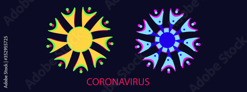 coronavirus pandemic outbreak banner. Red virus on the background. Stay at home quarantine concept.