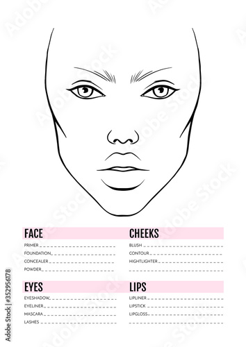 Face chart Blank. Makeup Artist Vector template.