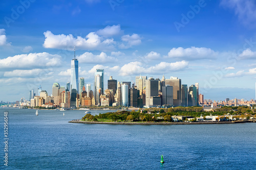 New York City panorama from the bay with Governors island and Manhattan Skyline  © NAN