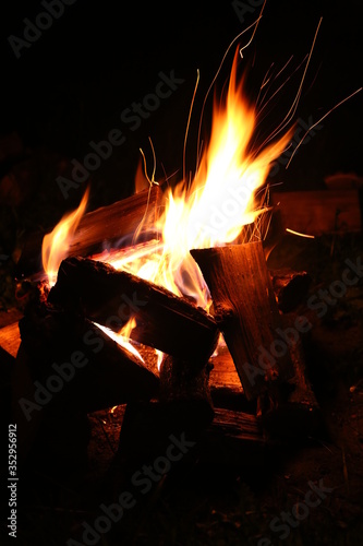 burning flame of fire and firewood