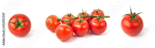 Set of ripe cherry tomatoes isolated on white background