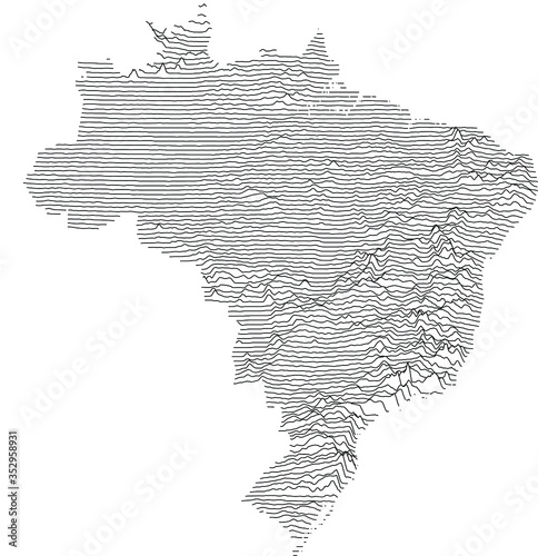 Simple abstract map of Brazil showing elevation as stacked lines.