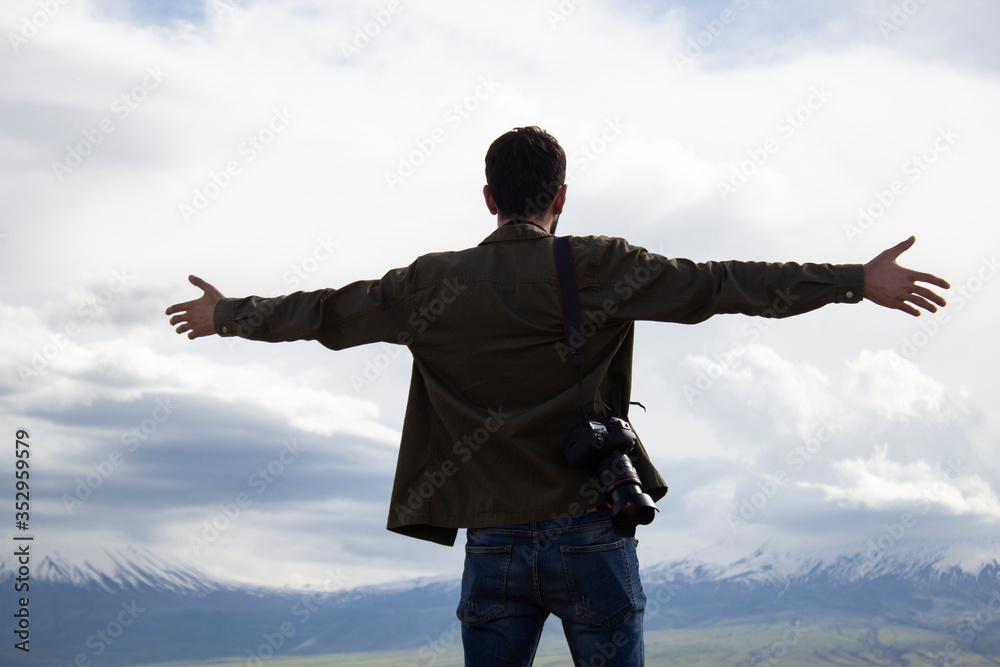happy man open hands in nature happy man open hands in nature