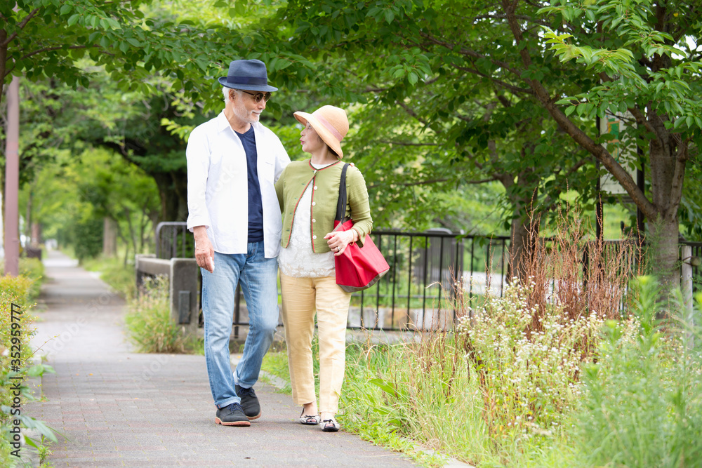 Senior couple walking around Senior couple walking around