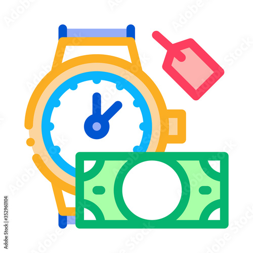 hand over wristwatch for money to pawnshop icon vector. hand over wristwatch for money to pawnshop sign. color symbol illustration
