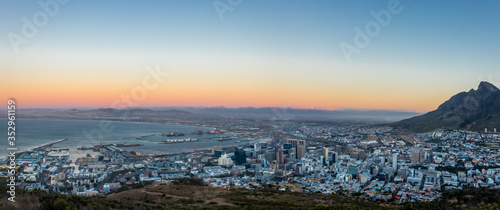 Sunset over the coastal city