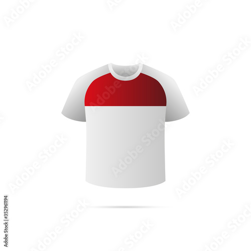 Soccer jersey with shadow. Red and white team. Vector illustration.