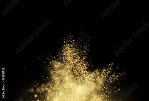 Gold glitter dust texture . Design element golden explosion grainy abstract background. Vector illustration