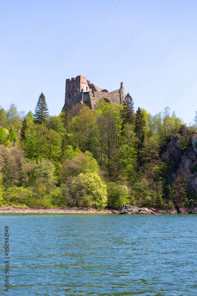 14th century Czorsztyn Castle, ruins of medieval fortress at Lake Czorsztyn, Niedzica, Poland