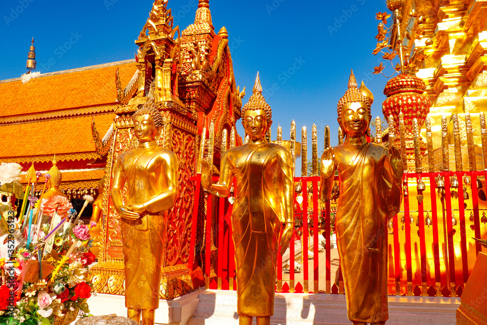 A beautiful view of Wat Doi Suthep buddhist temple at Chiang Mai, Thailand.