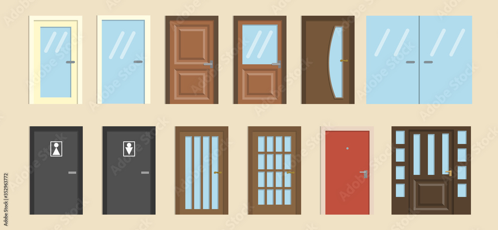 Colourful front doors to houses and buildings set