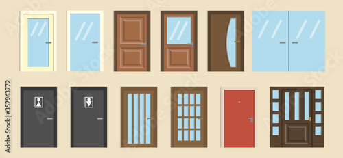 Colourful front doors to houses and buildings set