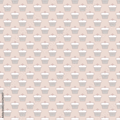 Vector seamless pattern with simple cupcake icons.