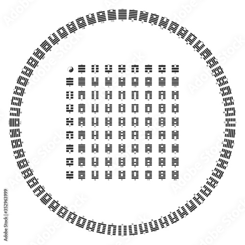 Vector symbols with Diagram of I Ching hexagrams
