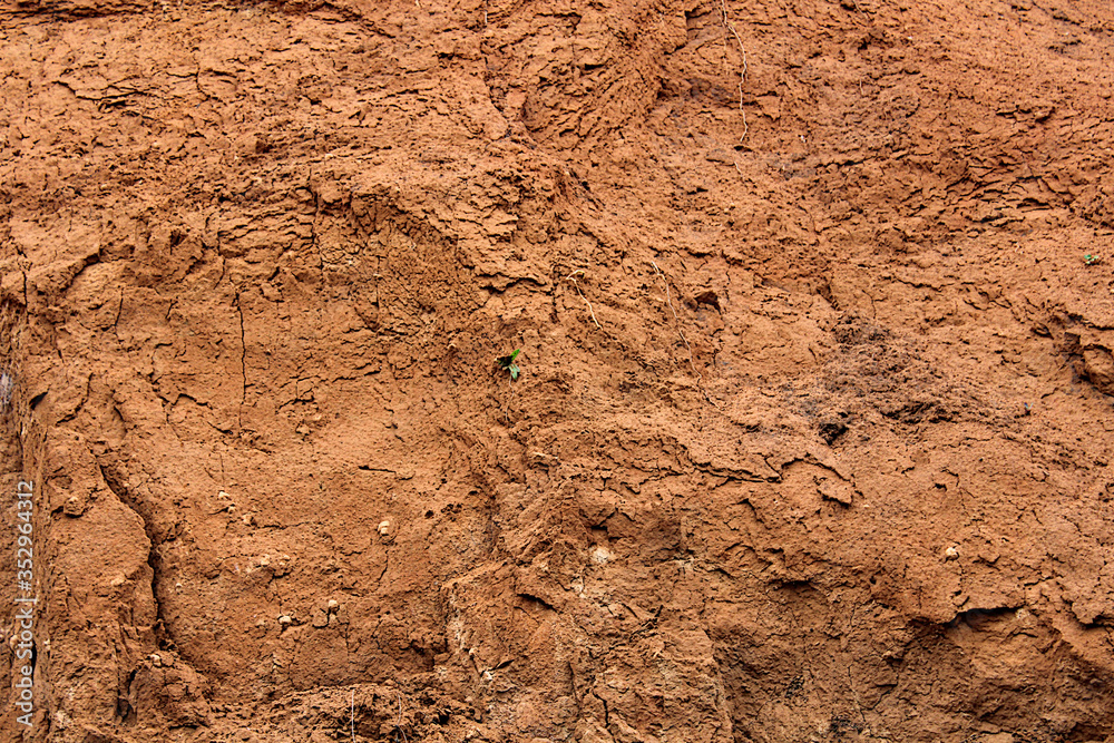 Clay soil cut. Red color of clay.