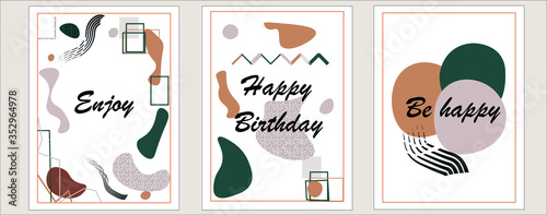 Happy Birthday cards set. Greeting card invitation, vector illustration, design.