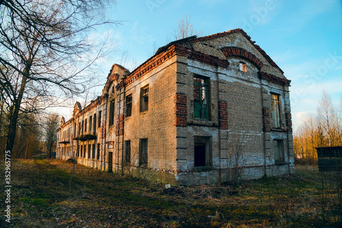 An old abandoned two-story brick building . Vsevolozhsk. Leningrad region .