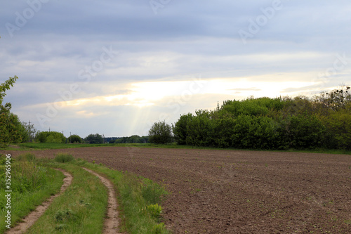 Spring landscape of field  sky and clouds