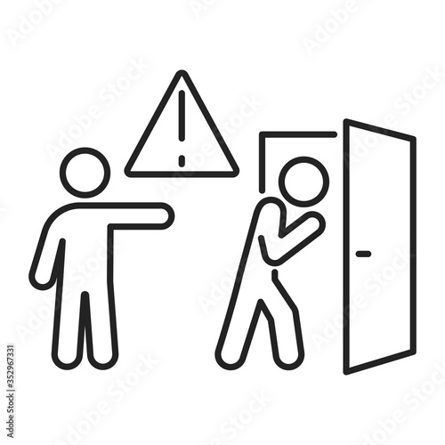 Discredit black line icon. Humiliation, insulting a person concept. Isolated vector element. Outline pictogram for web page, mobile app, promo.