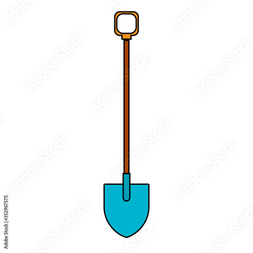 Icon construction agro beautiful sharp bayonet shovel with a wooden handle for digging the ground. Garden tools on a white background. Vector illustration