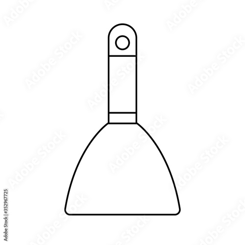 Construction black and white icon of a metal trowel, trowel with a wooden handle designed for applying mortar, plaster, cement, putty on the walls. Construction tool. Vector illustration