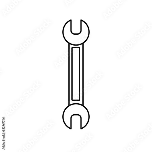 Construction black and white icon of a water open-end spanner designed to tighten and loosen nuts and bolts for repairs. Construction metalwork tool. Vector illustration © Bolbik
