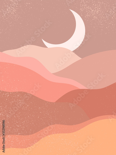 Canvas Abstract contemporary aesthetic background with landscape, desert, mountain, Moon