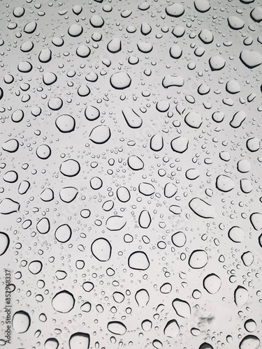 Texture. Transparent water drops background. Wet, gray and transparent glass texture. Condensed rain drops. Can be used as a background.