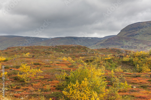Sarek National Park in Lapland from the sky, selective focus