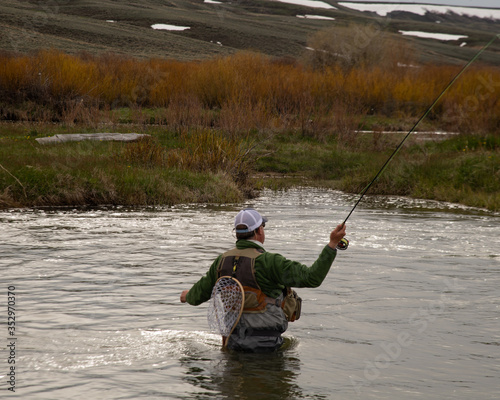 a man fly fishing on a wild trout stream in the mountains 