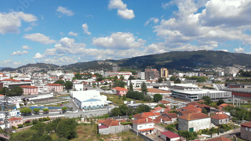 Aerial panoramic cityscape view of Santo Tirso, Portugal.