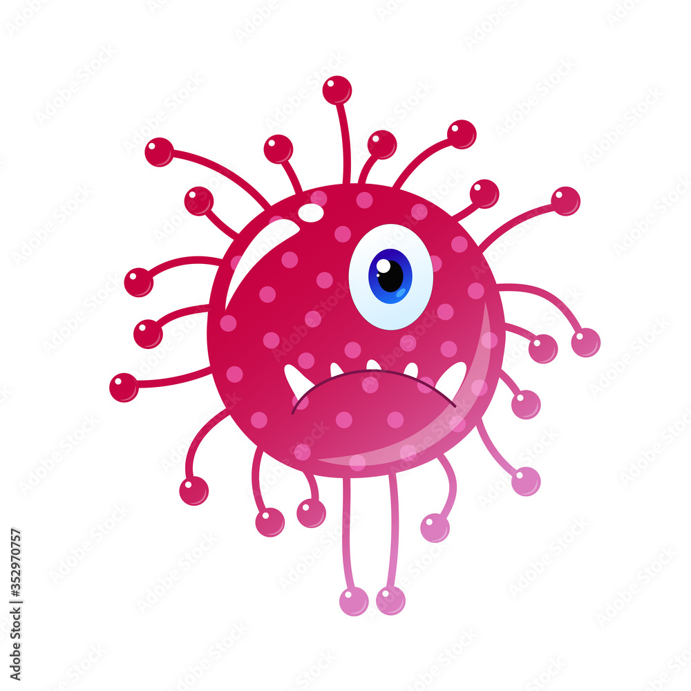 Obraz premium Coronavirus Covid-2019 Cell Icon vector illustration. Cute monster bacteria