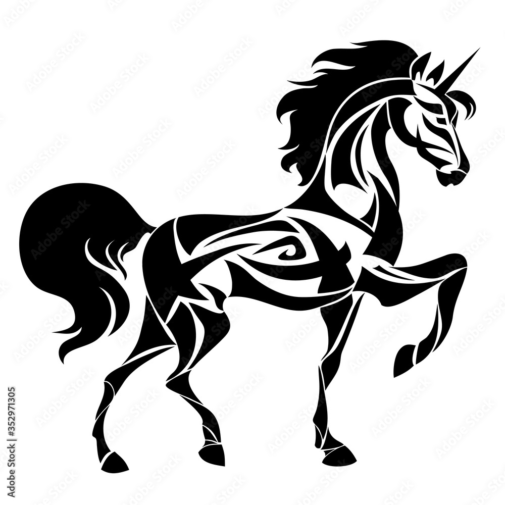 Obraz premium Magic unicorn silhouette vector illustration.