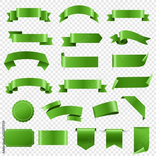 Green Labels And Ribbon Set Transparent background