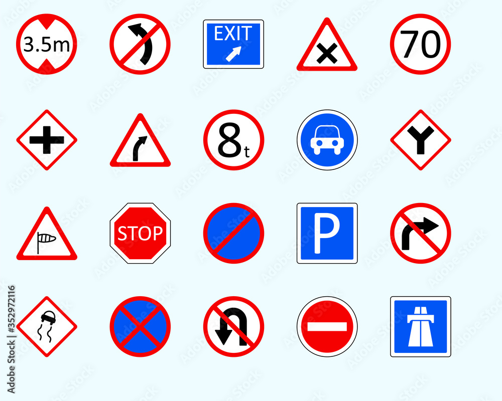 Traffic signs, highwaySet of road sign. collection of warning, priority Traffic signs, highwaySet of road sign. collection of warning, priority