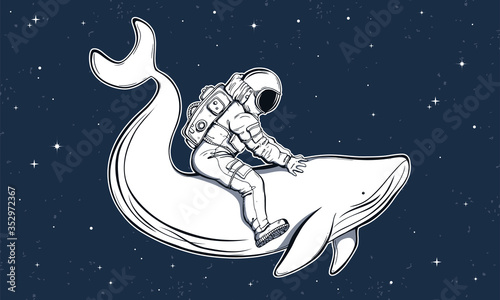 Astronaut and whale vector illustration