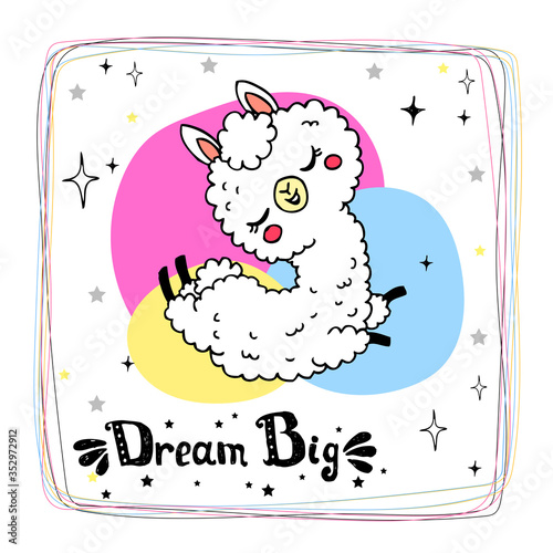 Hand drawn little lama vector illustration