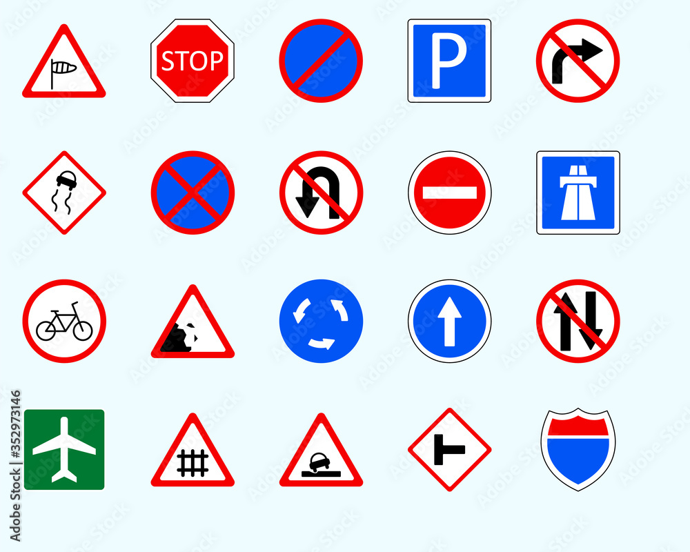 Traffic signs, highwaySet of road sign. collection of warning, priority Traffic signs, highwaySet of road sign. collection of warning, priority