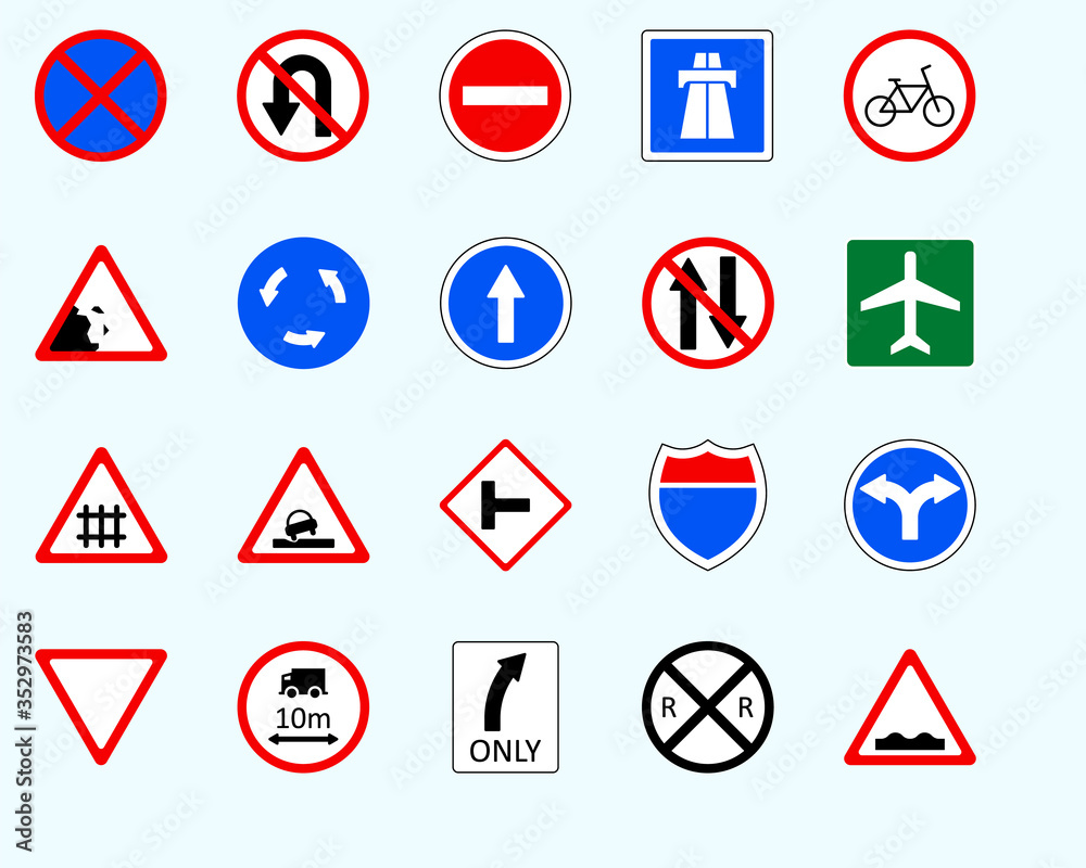 Traffic signs, unevenSet of road sign. collection of warning, priority