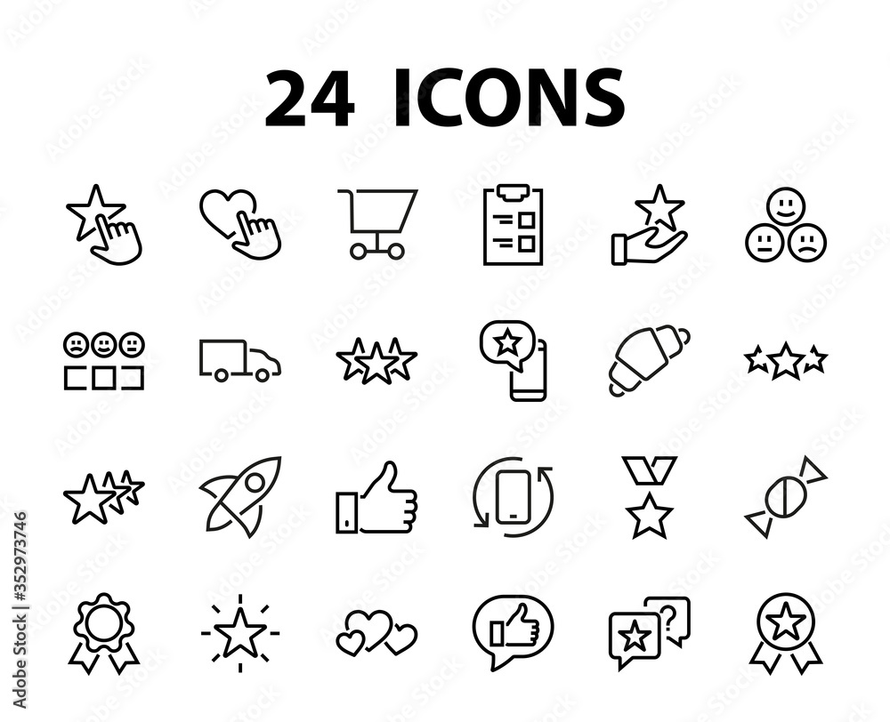 Simple Set Feedback, reviews thin line icons. Evaluation, review, STAR, LIKE and much more, Editable stroke. Vector illustration Simple Set Feedback, reviews thin line icons. Evaluation, review, STAR, LIKE and much more, Editable stroke. Vector illustration